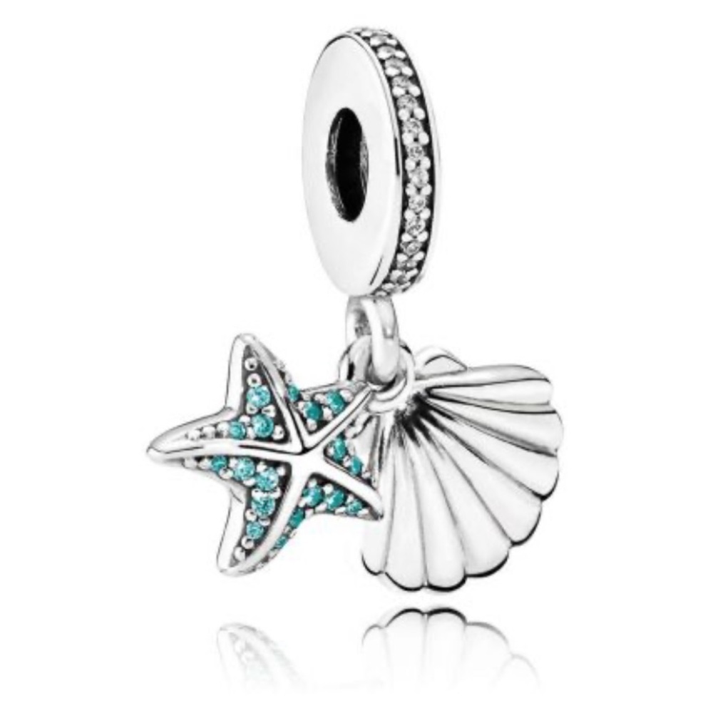Retired Pandora Tropical Starfish and Sea Shell Dangle Charm, Cubic Zirconia